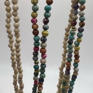 Set of 2 Stone Beaded Necklaces - Colorful and Cream Colored